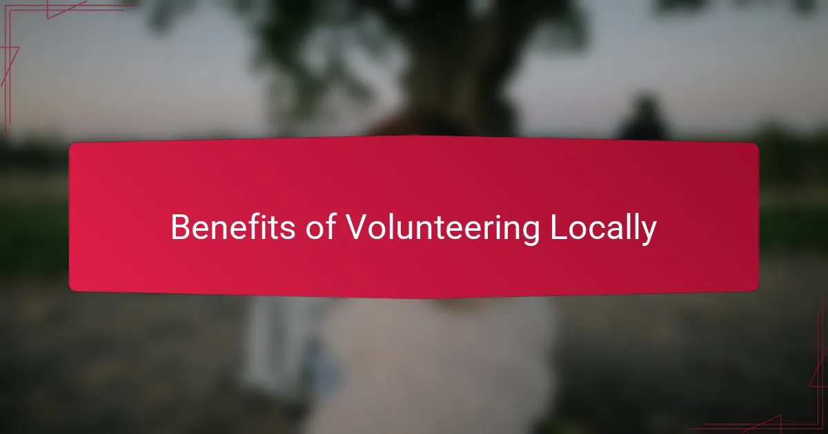Benefits of Volunteering Locally